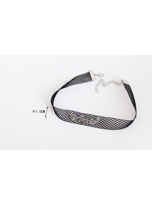 Fashion Retro Personality Simple Female Black Mesh Letter Collar