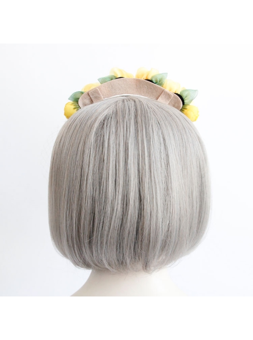 Fashion Retro Personality Bride Yellow Fabric Flower White Veil Female Headband