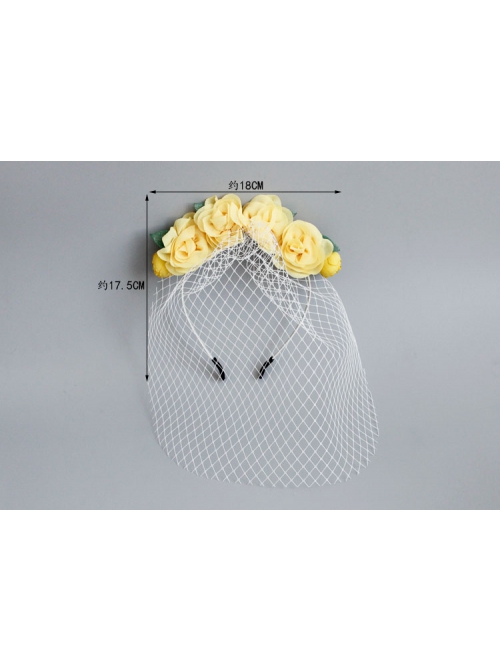 Fashion Retro Personality Bride Yellow Fabric Flower White Veil Female Headband
