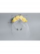 Fashion Retro Personality Bride Yellow Fabric Flower White Veil Female Headband