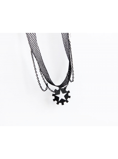 Punk Retro Fashion Personality Black Female Star Tassel Gear Mesh Collar