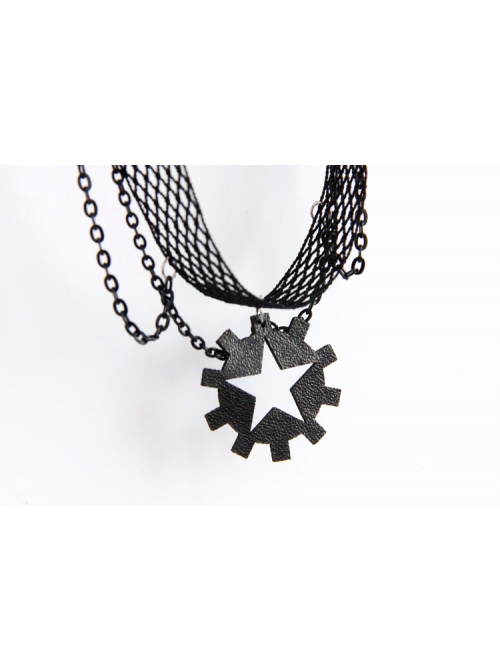 Punk Retro Fashion Personality Black Female Star Tassel Gear Mesh Collar