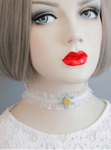 Fashion Sweet Girl Cute Blue Flowers White Lace Bride Female Collar