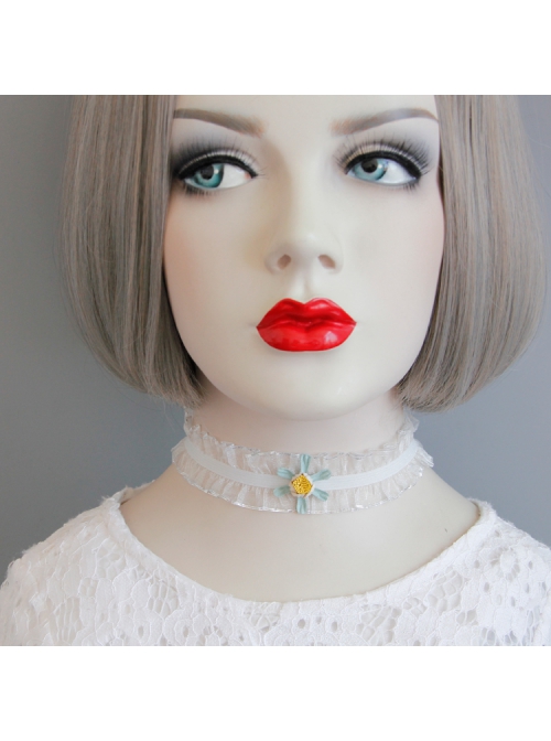 Fashion Sweet Girl Cute Blue Flowers White Lace Bride Female Collar