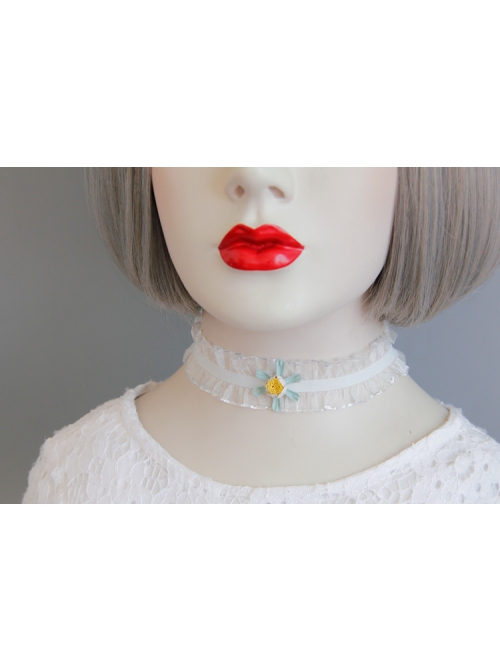 Fashion Sweet Girl Cute Blue Flowers White Lace Bride Female Collar