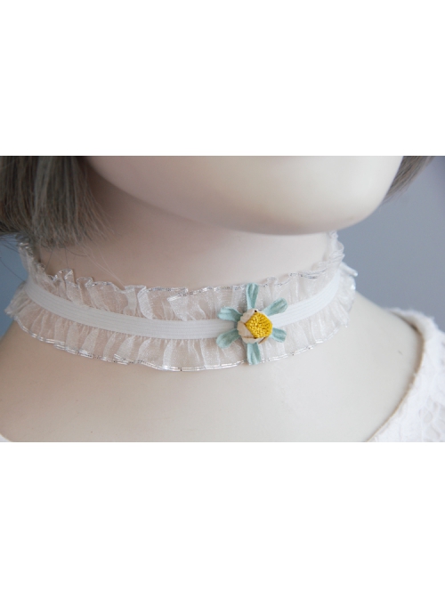 Fashion Sweet Girl Cute Blue Flowers White Lace Bride Female Collar