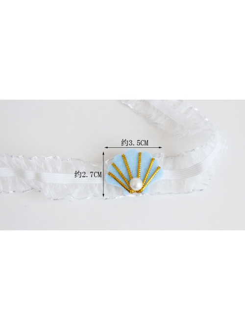 Seaside Travel Fashion White Fabric Blue Shell Pearl Lace Female Elastic Collar