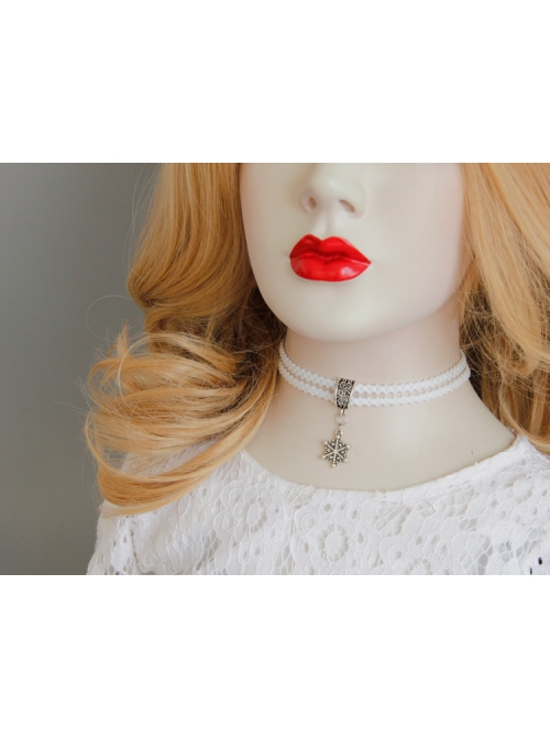 Retro Snowflake Personality Girl Loli Cute Fashion White Elastic Collar