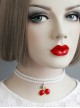 Fashion Retro Personality Red Cherry White Double Layer Female Elastic Collar