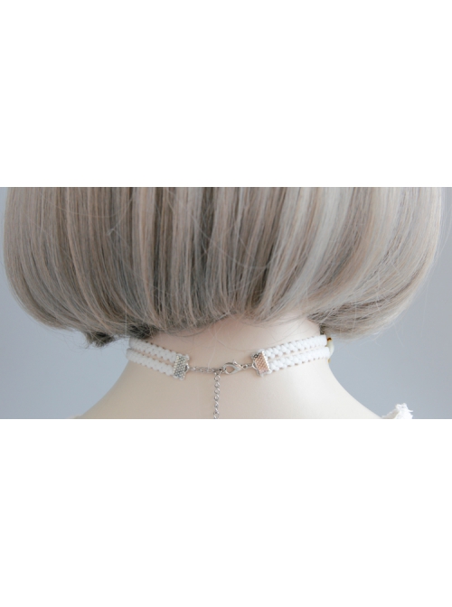 Fashion Retro Personality Red Cherry White Double Layer Female Elastic Collar