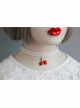Fashion Retro Personality Red Cherry White Double Layer Female Elastic Collar