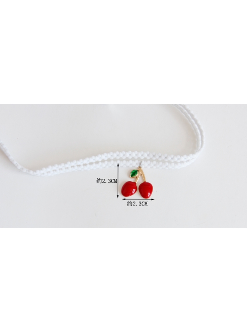 Fashion Retro Personality Red Cherry White Double Layer Female Elastic Collar