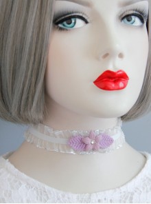 Lolita Girl Cute Fashion Personality Purple Flower White Lace Elastic Collar