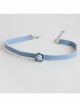 Fashion Pearl Blue Flowers Denim Cord Leisure Simple All-Match Female Collar