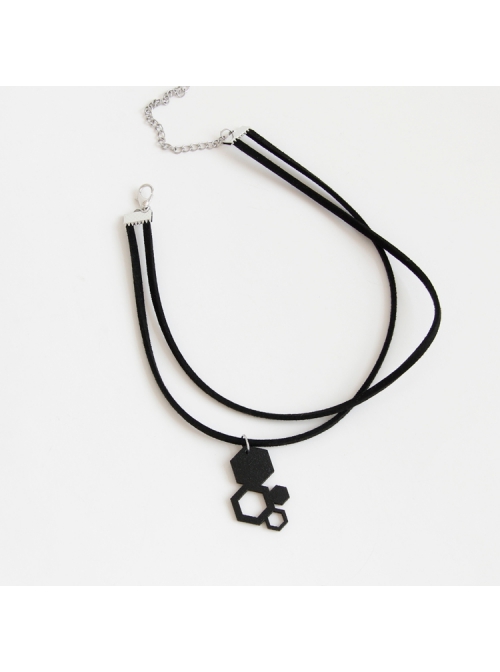 Retro Personality Geometric Fashion Black Rope Female Double Short Necklace