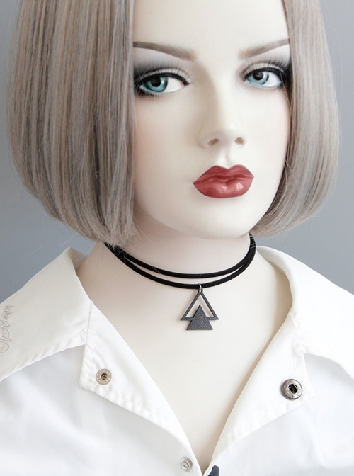 Retro Personality Triangle Geometric Pendant Fashion Double Layer Female Short Necklace