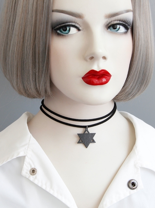 Simple Fashion Double-Layer Black Retro Velvet Rope Six-Pointed Star Pendant Punk Female Short Necklace