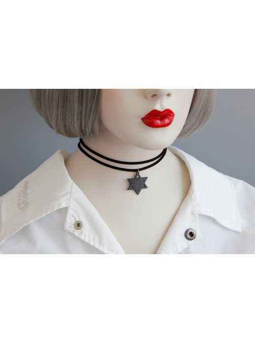 Simple Fashion Double-Layer Black Retro Velvet Rope Six-Pointed Star Pendant Punk Female Short Necklace