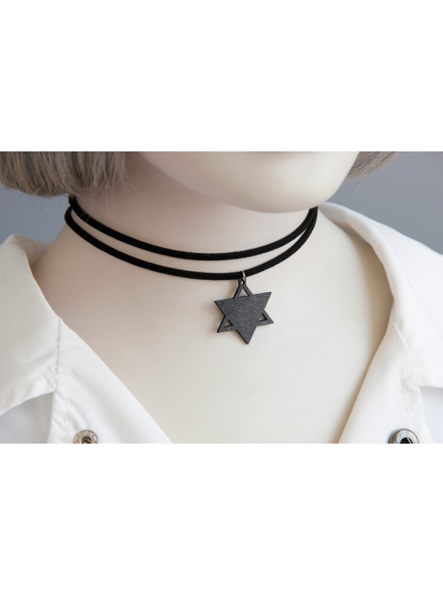 Simple Fashion Double-Layer Black Retro Velvet Rope Six-Pointed Star Pendant Punk Female Short Necklace