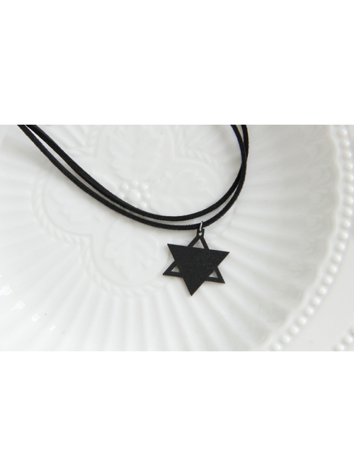 Simple Fashion Double-Layer Black Retro Velvet Rope Six-Pointed Star Pendant Punk Female Short Necklace