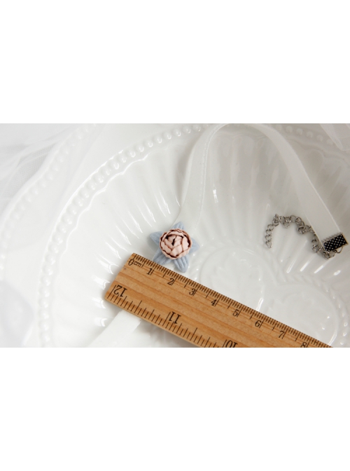 Fashion Retro Casual Cute White Velvet Rope Pink Flowers Fine Female Short Necklace