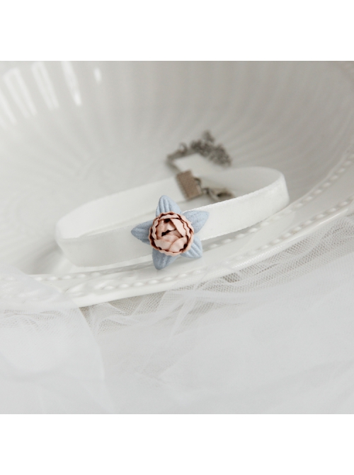 Fashion Retro Casual Cute White Velvet Rope Pink Flowers Fine Female Short Necklace