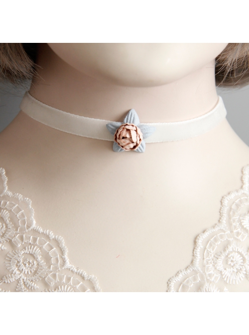 Fashion Retro Casual Cute White Velvet Rope Pink Flowers Fine Female Short Necklace