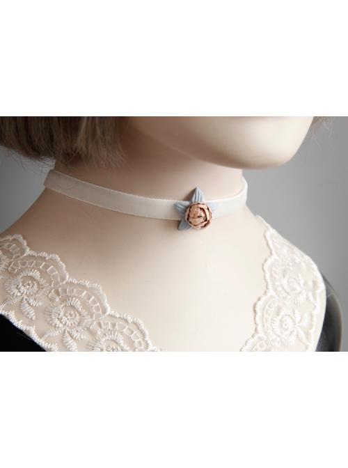 Fashion Retro Casual Cute White Velvet Rope Pink Flowers Fine Female Short Necklace