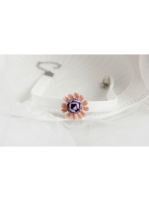 Fashion Fashion Simple Elegant Purple Flowers White Velvet Rope Female Short Collar