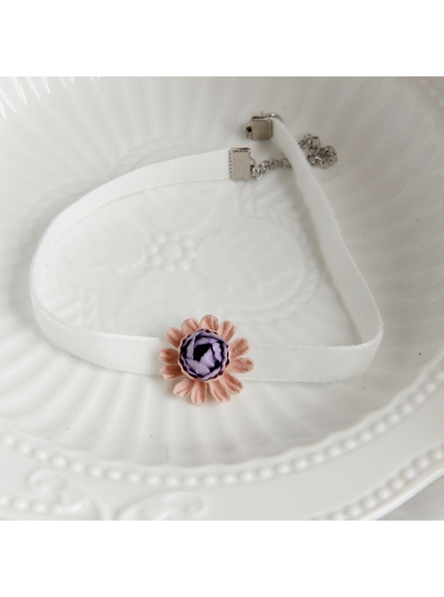 Fashion Fashion Simple Elegant Purple Flowers White Velvet Rope Female Short Collar