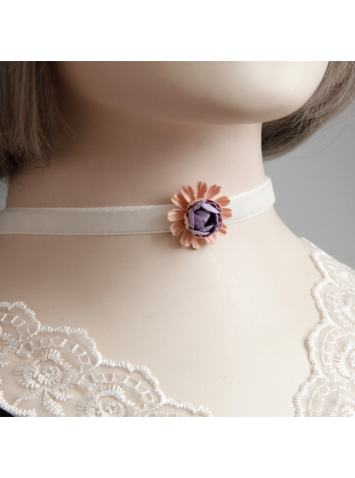 Fashion Fashion Simple Elegant Purple Flowers White Velvet Rope Female Short Collar