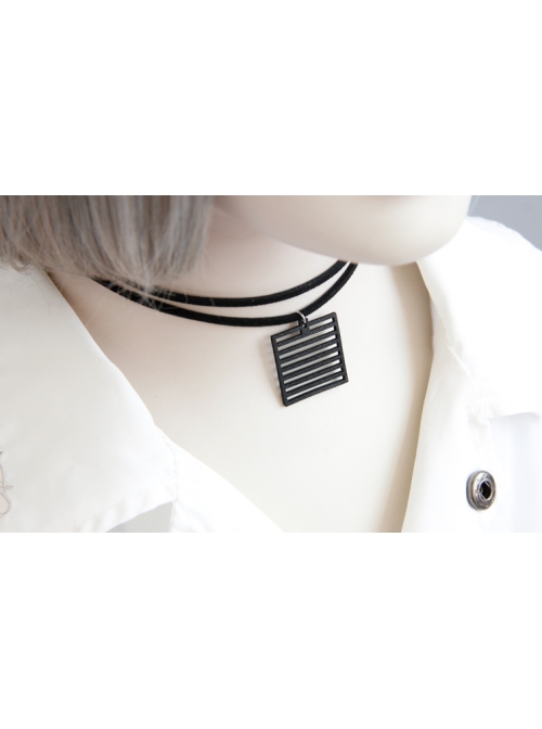 All-Match Retro Double-Layer Fashion Personality Stripes Geometric Black Female Collar