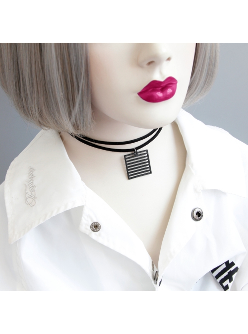 All-Match Retro Double-Layer Fashion Personality Stripes Geometric Black Female Collar
