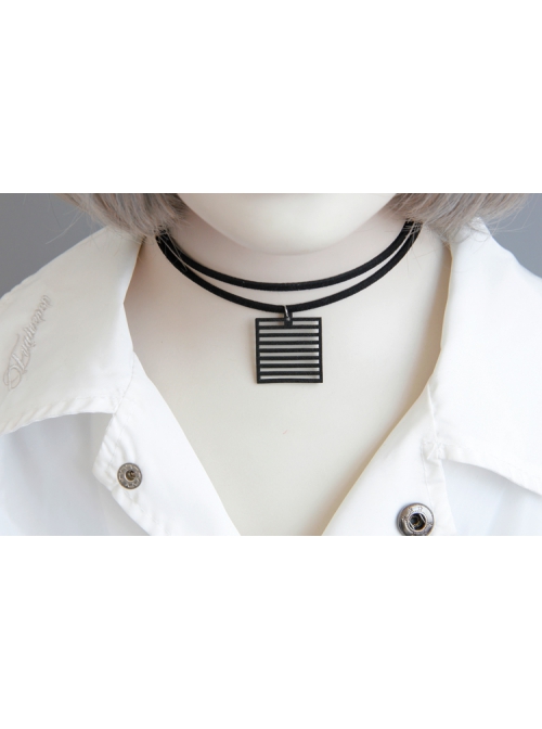 All-Match Retro Double-Layer Fashion Personality Stripes Geometric Black Female Collar