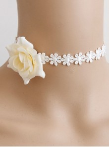 Fashion Elegant Bride Simple Lace White Rose Flower Female Short Necklace