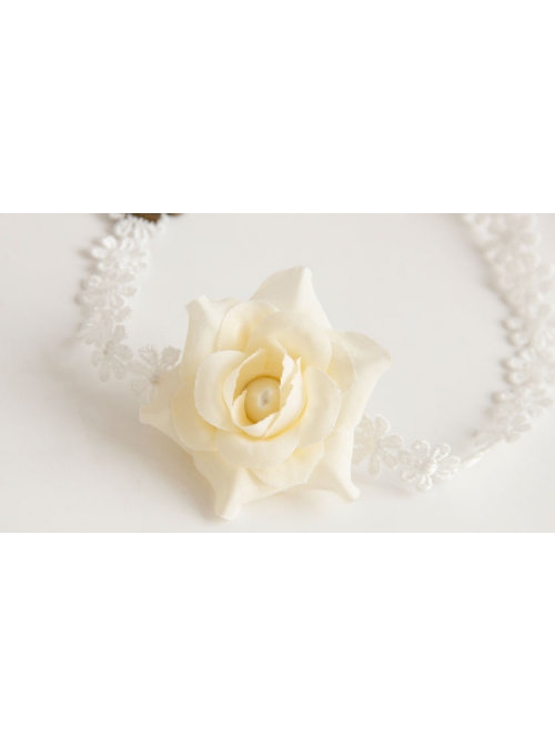 Fashion Elegant Bride Simple Lace White Rose Flower Female Short Necklace