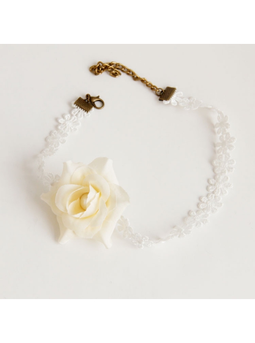 Fashion Elegant Bride Simple Lace White Rose Flower Female Short Necklace