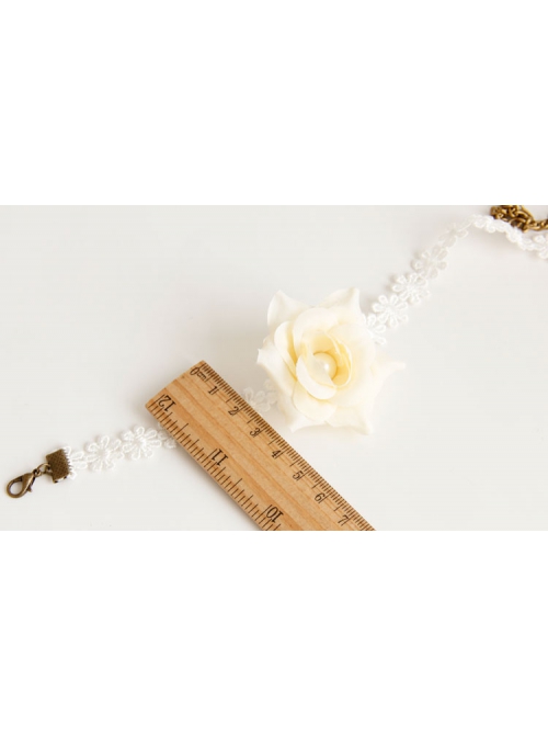 Fashion Elegant Bride Simple Lace White Rose Flower Female Short Necklace