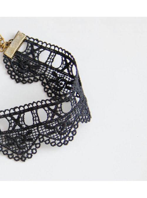 Retro Gothic Fashion Personality Black Lace Flower Drop Diamond Female Collar