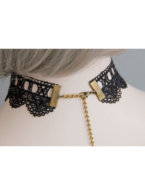 Retro Gothic Fashion Personality Black Lace Flower Drop Diamond Female Collar