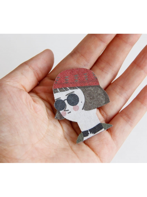 Cute Fashion Personality Cartoon Red Hat Sunglasses Short Hair Girl Female Brooch