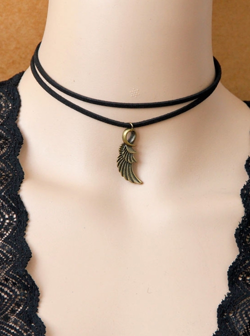 Simple Wild Trendy Double Black Rope Wings Pendant Male Female Choker