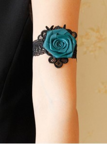 Personality Creative Gothic Retro Blue Rose Flower Elastic Black Lace Female Armband