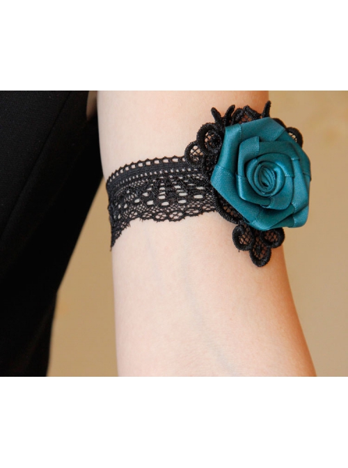 Personality Creative Gothic Retro Blue Rose Flower Elastic Black Lace Female Armband