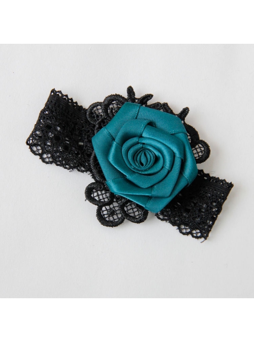 Personality Creative Gothic Retro Blue Rose Flower Elastic Black Lace Female Armband