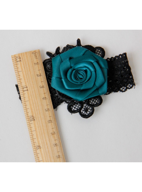 Personality Creative Gothic Retro Blue Rose Flower Elastic Black Lace Female Armband