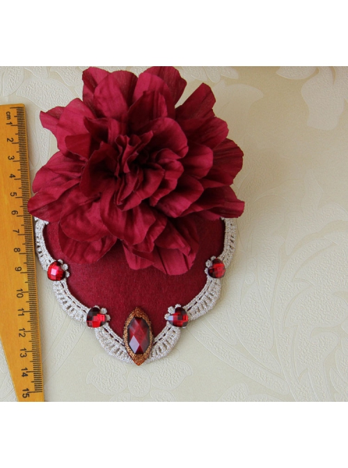 Bride Fashion Retro Personality Red Flower Gemstone Gold Lace Top Hat Hairpin