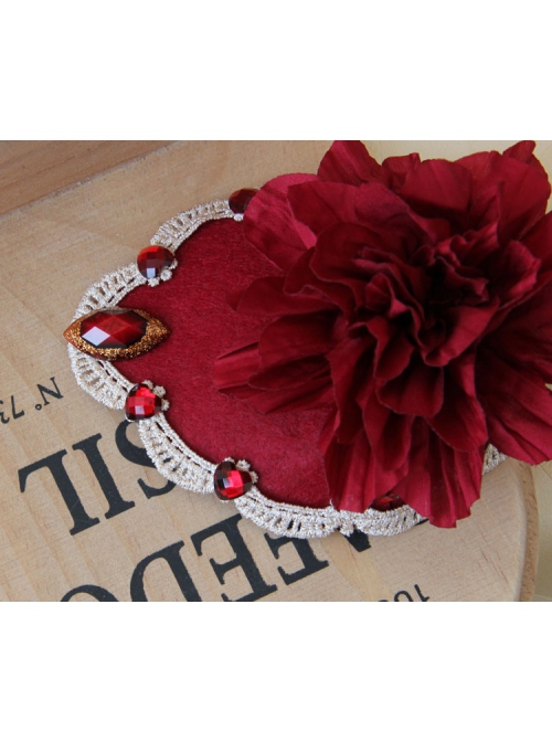 Bride Fashion Retro Personality Red Flower Gemstone Gold Lace Top Hat Hairpin