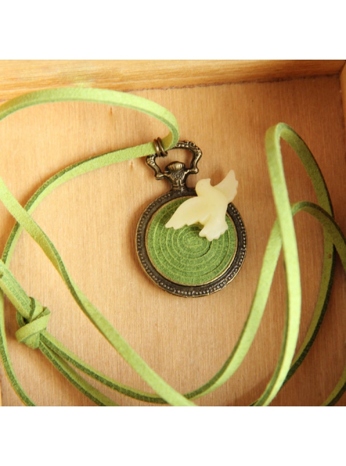 Little Bird Green Velvet Rope Retro Round Pendant Simple Fashion Female Long Necklace