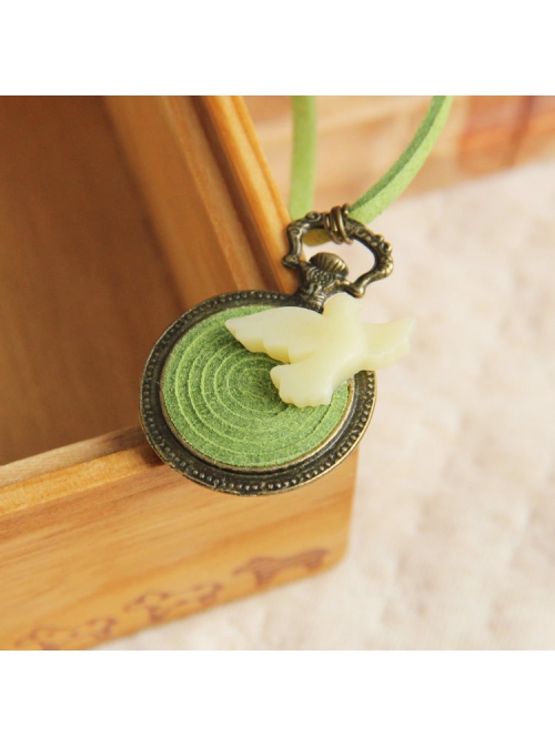 Little Bird Green Velvet Rope Retro Round Pendant Simple Fashion Female Long Necklace